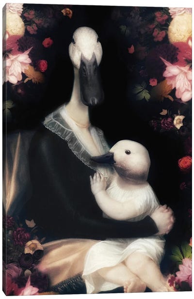 Mama Bird And Baby Canvas Art Print - Ark & Ghosts