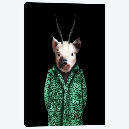 Percy Piglet (Green) Canvas Print #AGH52} by Ark & Ghosts Art Print