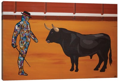 Coming To Terms Canvas Art Print - Bull Art