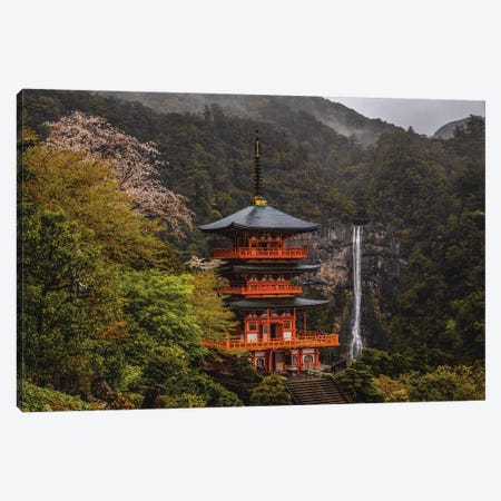 Japan Forest Temple With Waterfall I Canvas Print #AGP100} by Alex G Perez Canvas Artwork