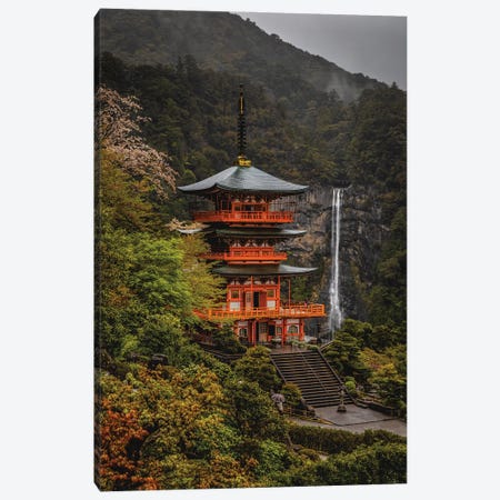 Japan Forest Temple With Waterfall II Canvas Print #AGP101} by Alex G Perez Canvas Artwork