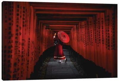 Japan Fushimi Shrine Gates With Geisha Canvas Art Print - Gates