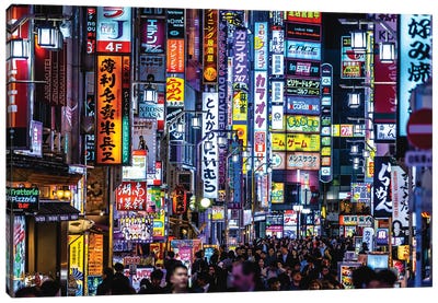 Japan Shibuya Rush Hour Neon Lights I Canvas Art Print - Asia Art