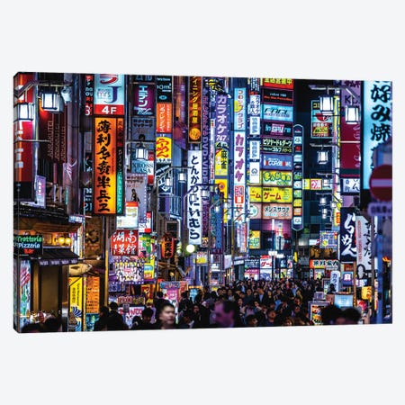 Japan Shibuya Rush Hour Neon Lights I Canvas Print #AGP108} by Alex G Perez Canvas Artwork