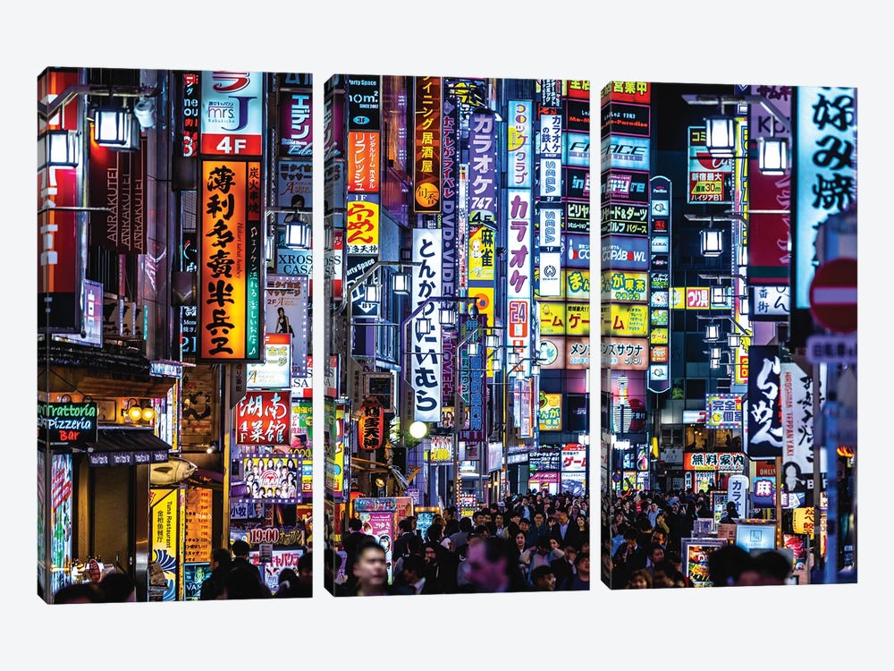 Japan Shibuya Rush Hour Neon Lights I by Alex G Perez 3-piece Canvas Artwork