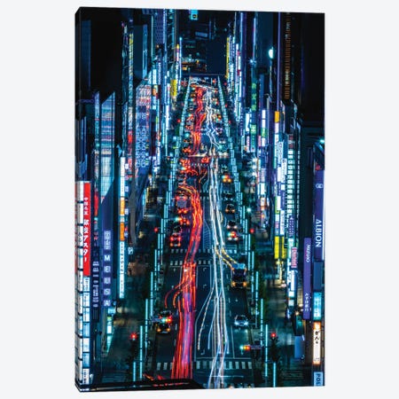 Japan Shibuya Rush Hour Neon Lights II Canvas Print #AGP109} by Alex G Perez Canvas Wall Art