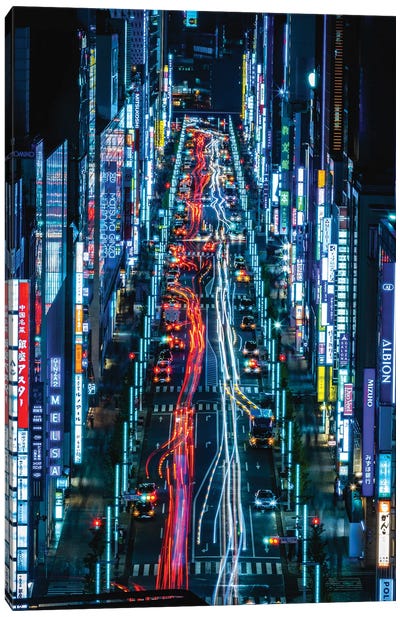 Japan Shibuya Rush Hour Neon Lights II Canvas Art Print - Tokyo Art