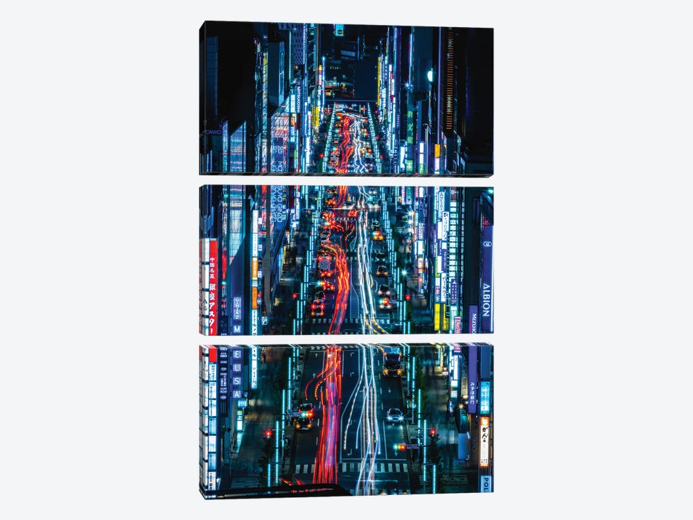 Japan Shibuya Rush Hour Neon Lights II by Alex G Perez 3-piece Canvas Print