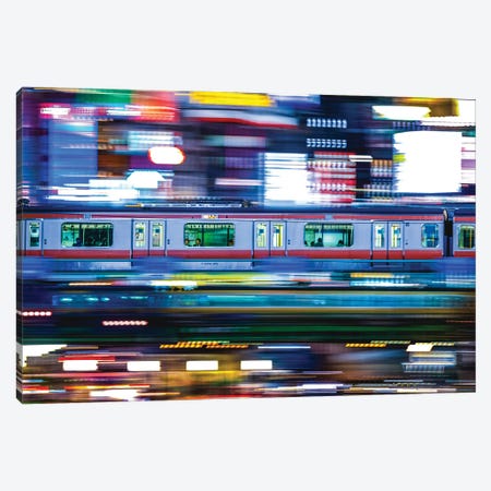 Japan Shibuya Train Rush Hour Neon Lights I Canvas Print #AGP111} by Alex G Perez Canvas Art Print