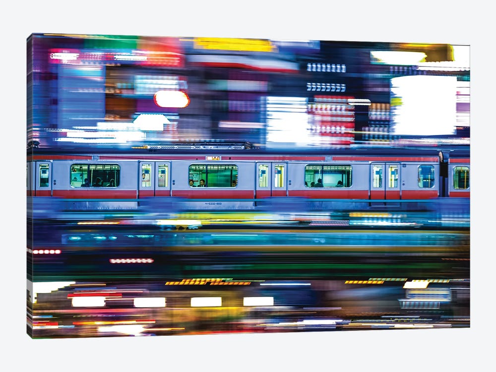 Japan Shibuya Train Rush Hour Neon Lights I by Alex G Perez 1-piece Canvas Wall Art