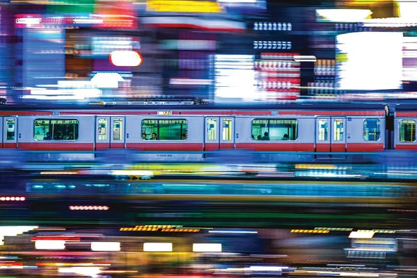 Tokyo: Japan Shibuya Train Rush Hour Neon Lights I by Alex G Perez