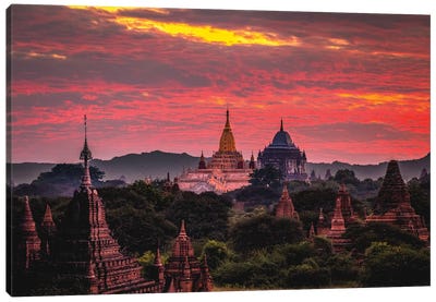Myanmar Old Bagan Temple Sunset Canvas Art Print - Alex G Perez