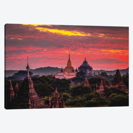 Myanmar Old Bagan Temple Sunset Canvas Print #AGP116} by Alex G Perez Canvas Art