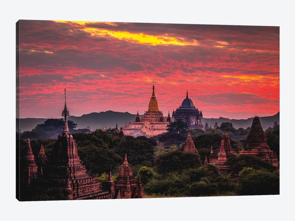 Myanmar Old Bagan Temple Sunset by Alex G Perez 1-piece Art Print
