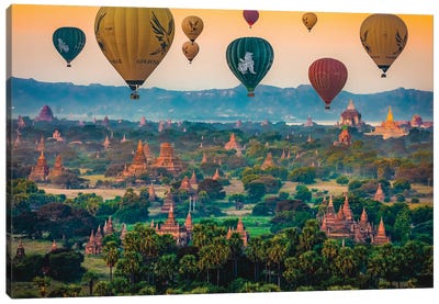 Myanmar Old Bagan Temples Hot Air Balloon I Canvas Art Print - Old Bagan