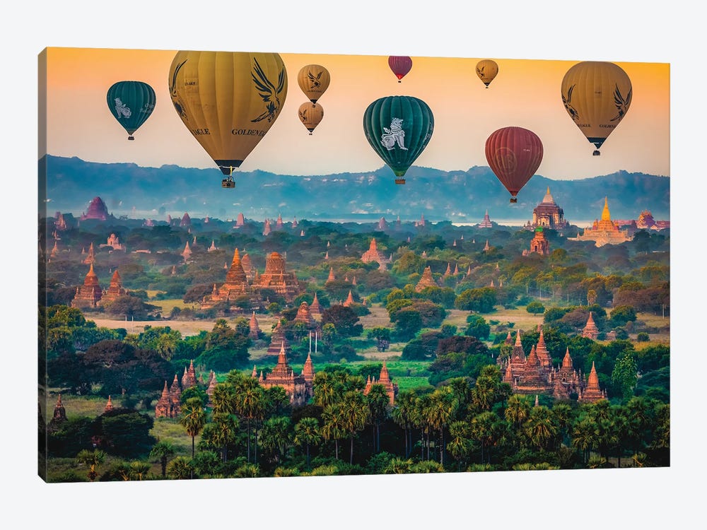 Myanmar Old Bagan Temples Hot Air Balloon I by Alex G Perez 1-piece Canvas Wall Art
