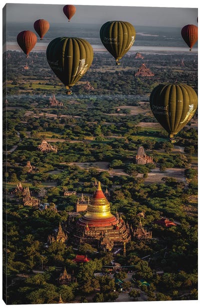 Myanmar Old Bagan Temples Hot Air Balloon II Canvas Art Print - Alex G Perez