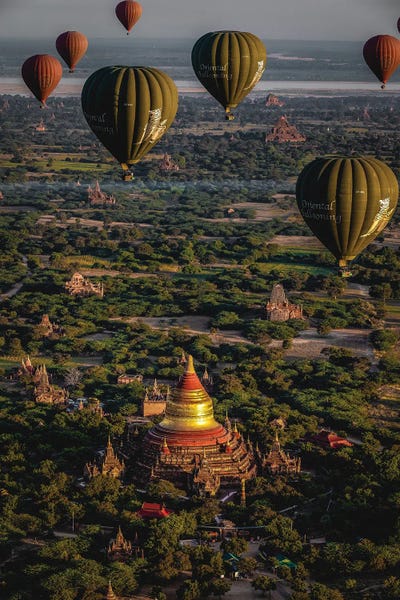 Hot Air Balloons: Myanmar Old Bagan Temples Hot Air Balloon II by Alex G Perez