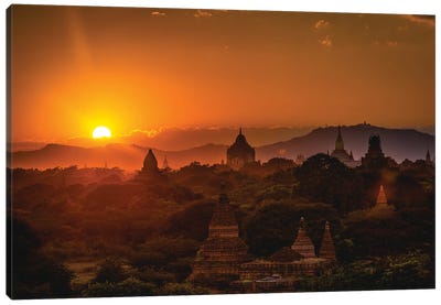 Myanmar Temple Sunset III Canvas Art Print - Burma (Myanmar)
