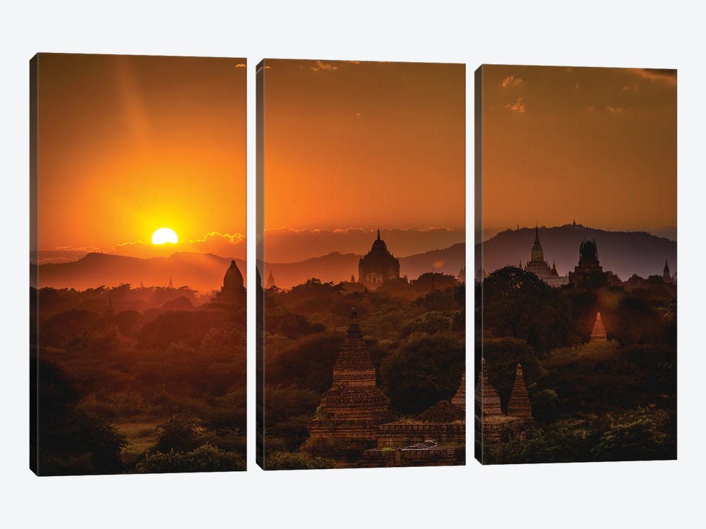 Myanmar Temple Sunset III by Alex G Perez 3-piece Canvas Print