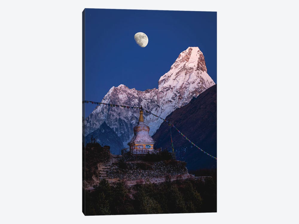 Nepal Himalayas Mount Everest And Moon Blue Hour I 1-piece Art Print