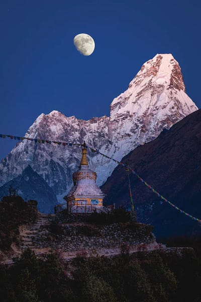 Nepal Himalayas I Mount Everest And Moon Blue Hour