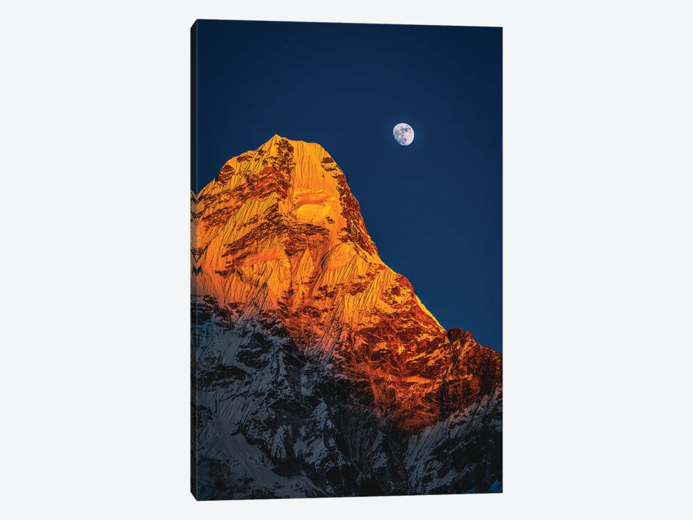 Nepal Himalayas Mount Everest And Moon Blue Hour II by Alex G Perez 1-piece Canvas Artwork