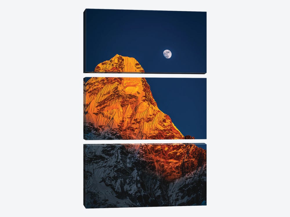Nepal Himalayas Mount Everest And Moon Blue Hour II by Alex G Perez 3-piece Canvas Wall Art