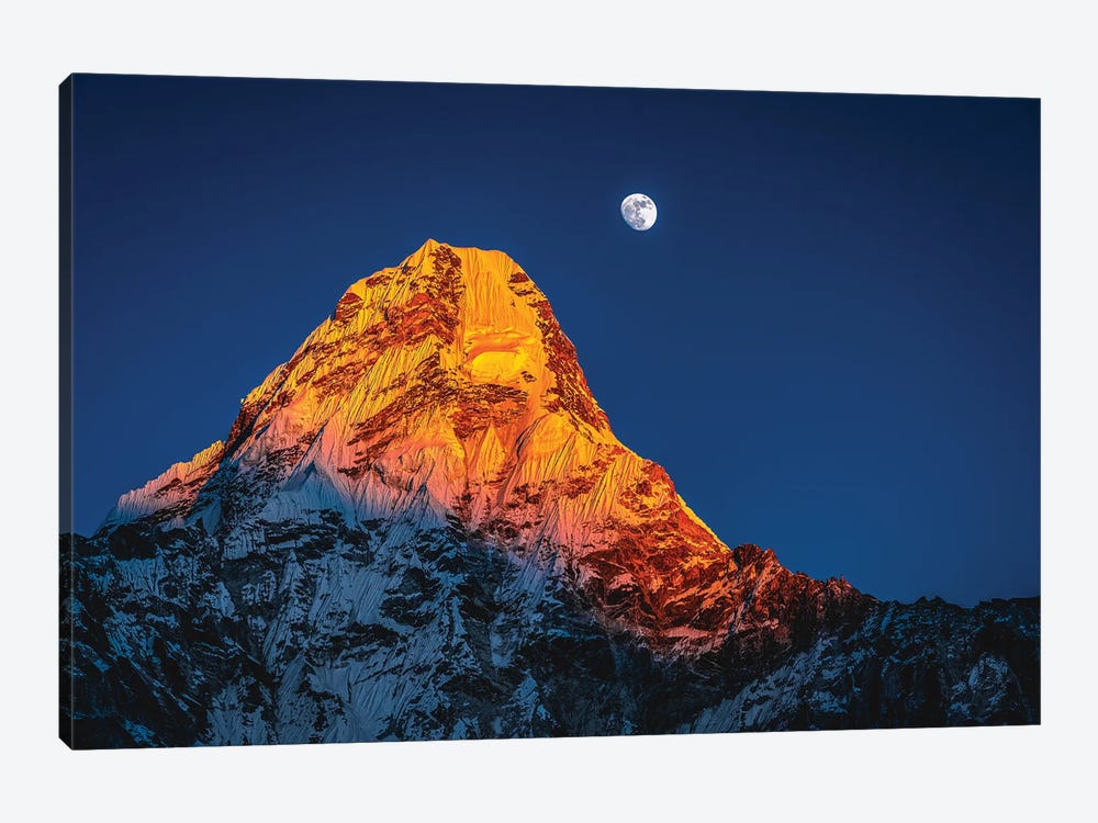 Nepal Himalayas Mount Everest And Moon Blue Hour III by Alex G Perez 1-piece Art Print