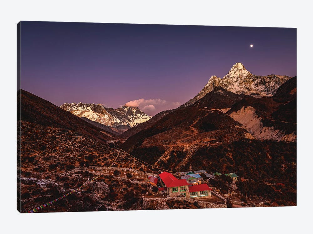 Nepal Himalayas Mount Everest And Moon Blue Hour IV by Alex G Perez 1-piece Canvas Wall Art