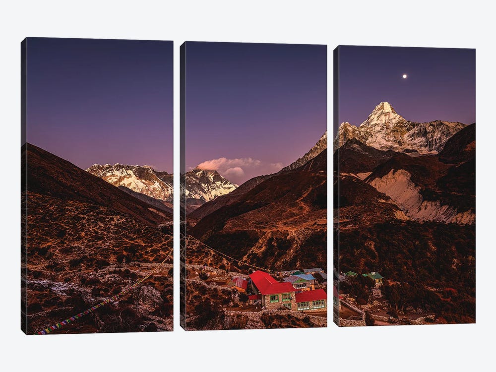 Nepal Himalayas Mount Everest And Moon Blue Hour IV by Alex G Perez 3-piece Canvas Art