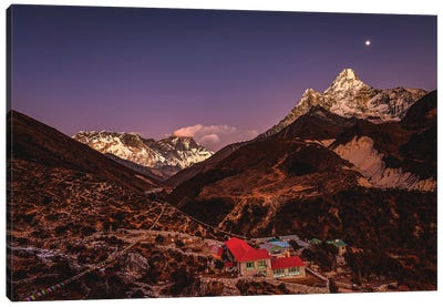 Nepal Himalayas Mount Everest And Moon Blue Hour IV Canvas Art Print - The Himalayas Art