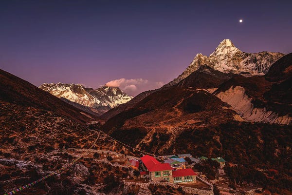 Nepal Himalayas IV Mount Everest And Moon Blue Hour