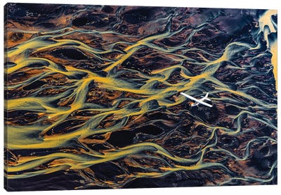 Iceland Fjord River Delta Abstract From Plane III Canvas Art Print - Aerial Photography