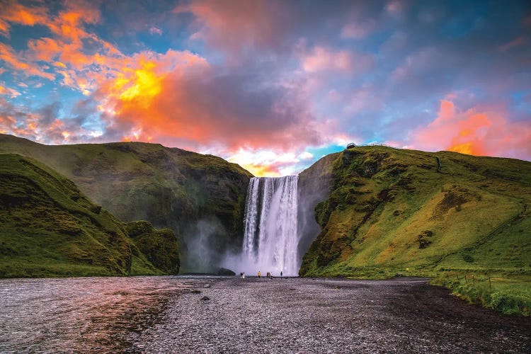 Iceland Skógafoss Waterfall Sunset