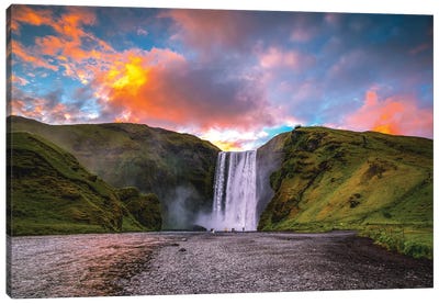 Iceland Skógafoss Waterfall Sunset Canvas Art Print - Alex G Perez
