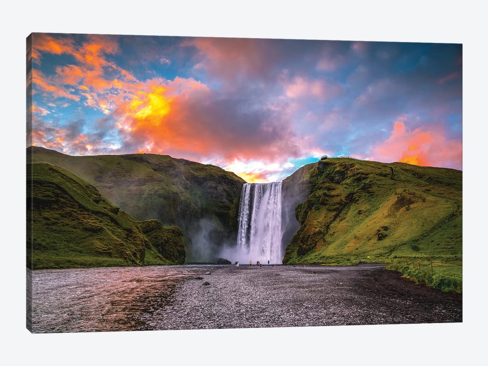 Iceland Skógafoss Waterfall Sunset by Alex G Perez 1-piece Art Print