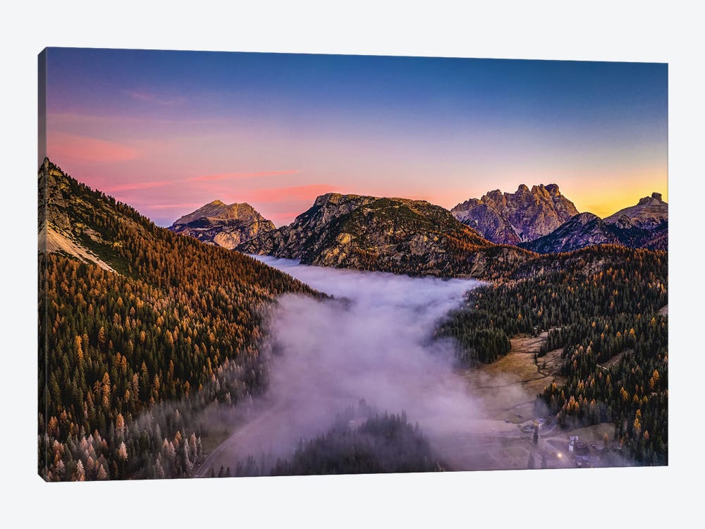 Italy Dolomites Stunning Fog Sunset Mountain View 1-piece Canvas Art