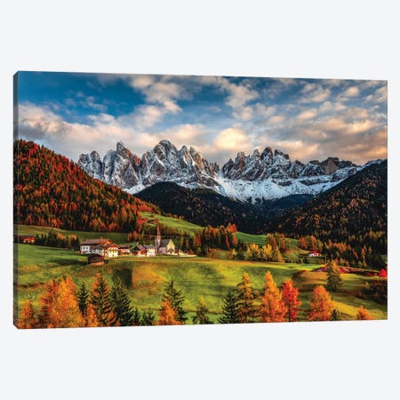 Italy Dolomites Village Mountain Fall Color II Canvas Print #AGP183} by Alex G Perez Canvas Art
