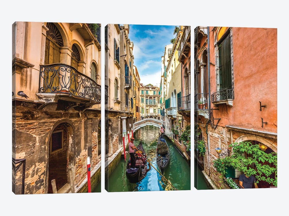 Italy Venice Canal Boats II by Alex G Perez 3-piece Canvas Art