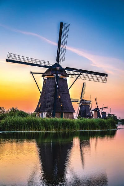 Watermills & Windmills: Natherlands Canal Windmill Sunset by Alex G Perez