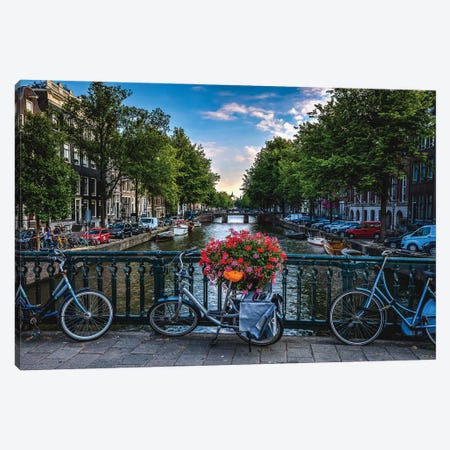Netherlands Amsterdam Canal Bikes Canvas Print #AGP193} by Alex G Perez Canvas Art Print