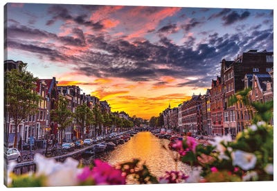 Netherlands Amsterdam Canal Sunset I Canvas Art Print - Amsterdam Art