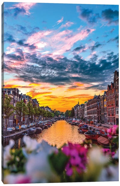 Netherlands Amsterdam Canal Sunset II Canvas Art Print - Alex G Perez