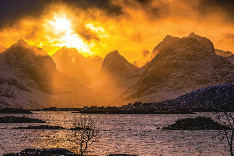 Norway Loften Islands Mountain Sunset