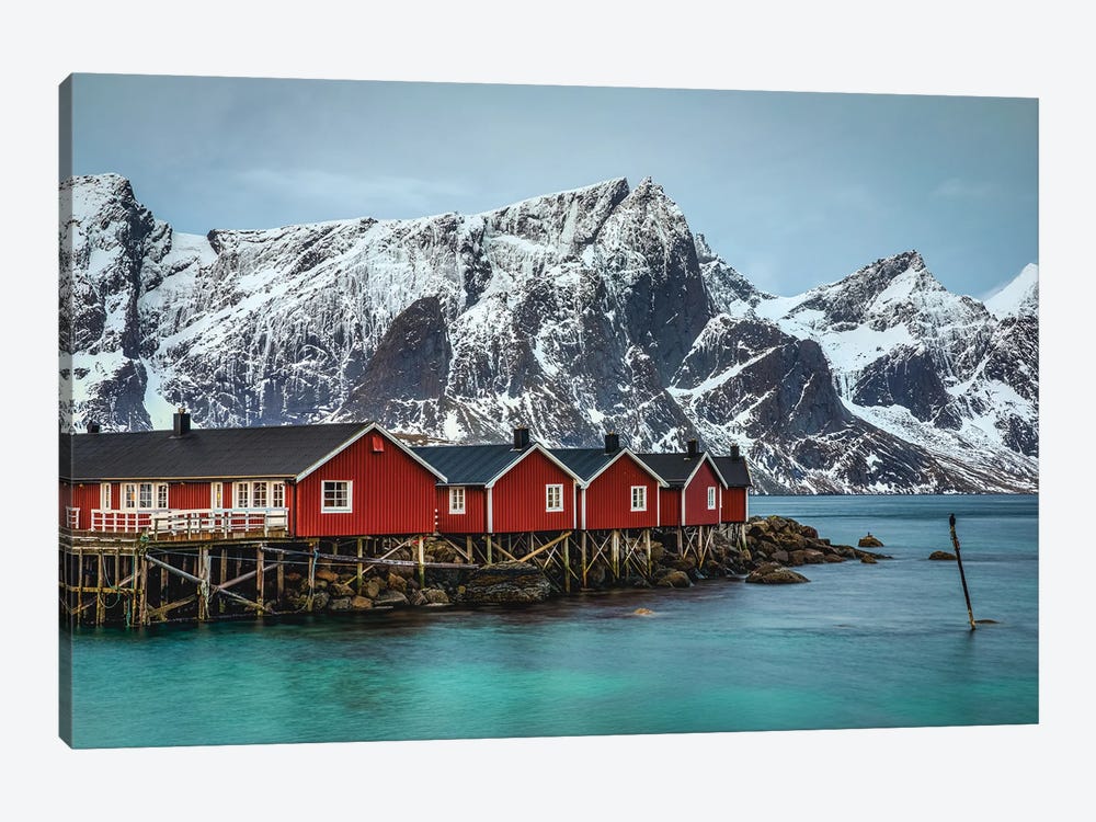 Norway Loften Islands Red Cabin Beautiful Mountain I by Alex G Perez 1-piece Art Print