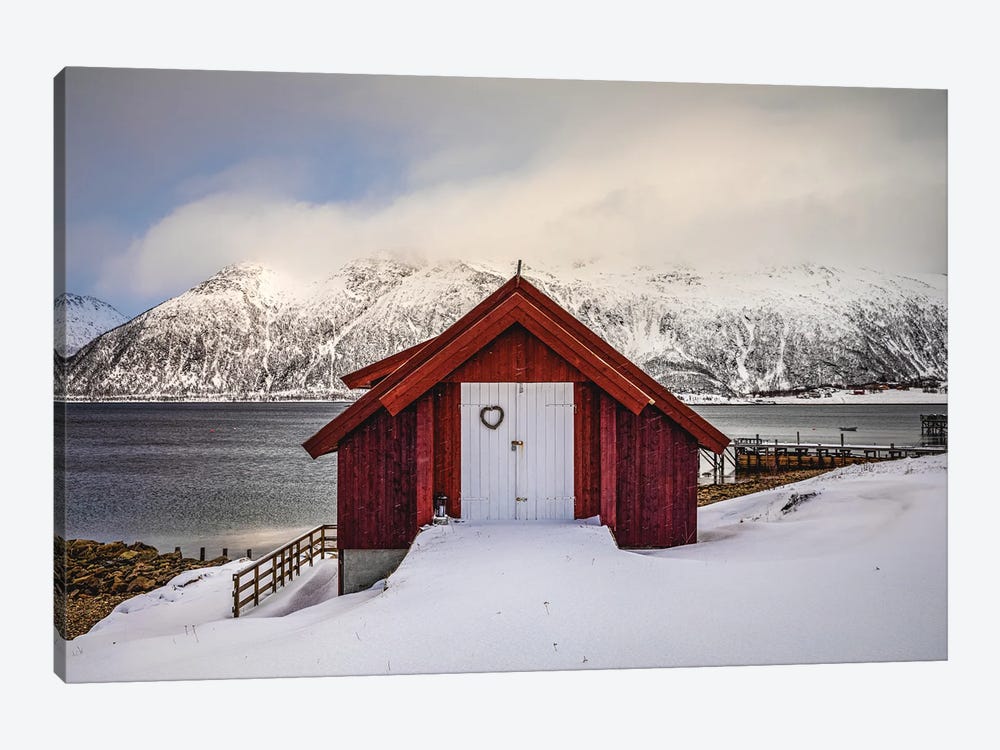 Norway Loften Islands Red Cabin Beautiful Mountain IV by Alex G Perez 1-piece Canvas Wall Art