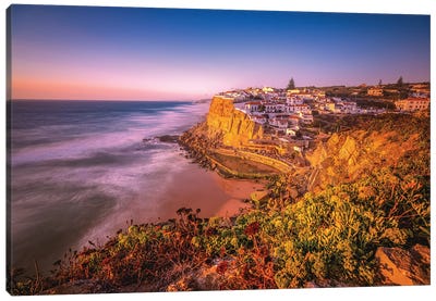 Portugal Azenhas Do Mar Seaside Cliff Beach Town Sunset Canvas Art Print - Alex G Perez