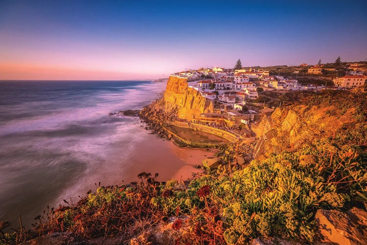 Portugal Azenhas Do Mar Seaside Cliff Beach Town Sunset