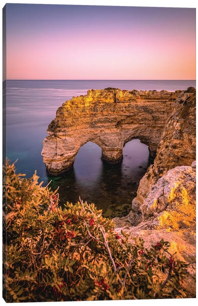 Portugal Benagil Seaside Heart Shaped Cliff Canvas Art Print